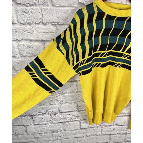 TYROLIA SPORTSWEAR Men's Vintage Yellow Abstract Design Crew Neck Sweater Large - Picture 2 of 5